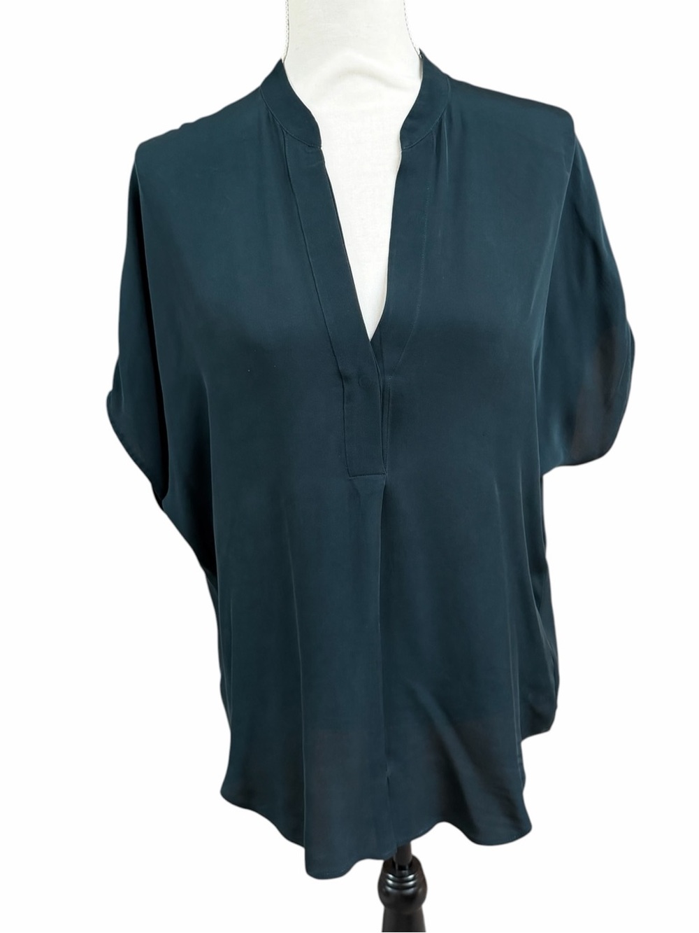 Vince 100% Silk Popover Blouse Dark Teal Green Dolman Cap Sleeve S
